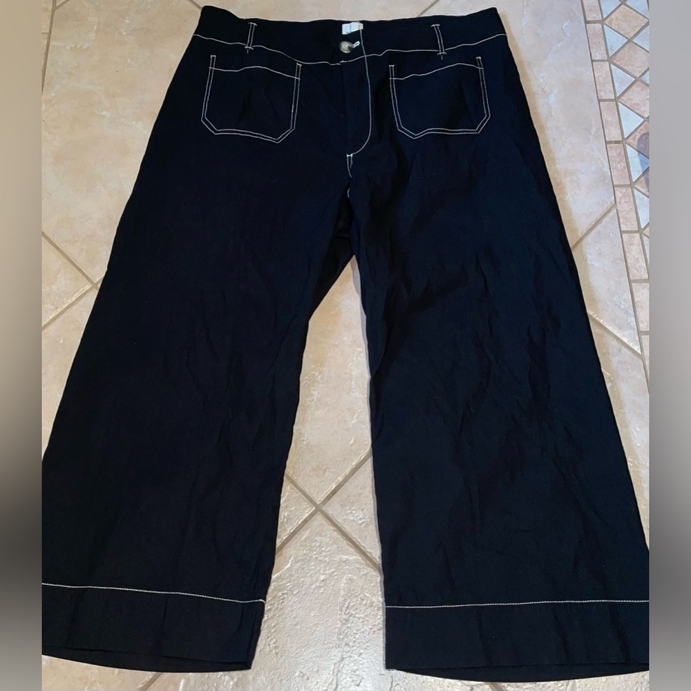 Maeve Anthropologie Women’s Colette Crop Wide Leg Pants Black Pockets 16W - Picture 5 of 12